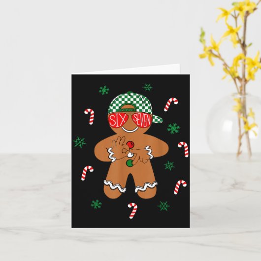 Boys Mens Christmas 6 7 Gingerbread Funny Meme Six Kaart (Gele Bloem)
