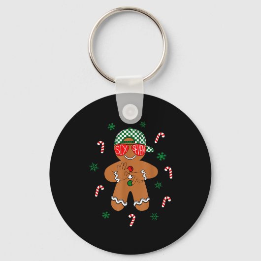 Boys Mens Christmas 6 7 Gingerbread Funny Meme Six Sleutelhanger (Voorkant)