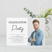 Boys Minimalist Calligraphy Afstuderen Invitation Kaart (Staand voorkant)