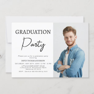 Boys Minimalist Calligraphy Afstuderen Invitation Kaart
