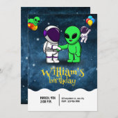 Boys Modern Astronaut & Alien Kids Birthday Kaart (Voorkant / Achterkant)