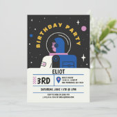 Boys Modern Astronaut Black Kids Birthday Kaart (Staand voorkant)