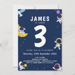 Boys Modern Astronaut Navy Kids Birthday Kaart