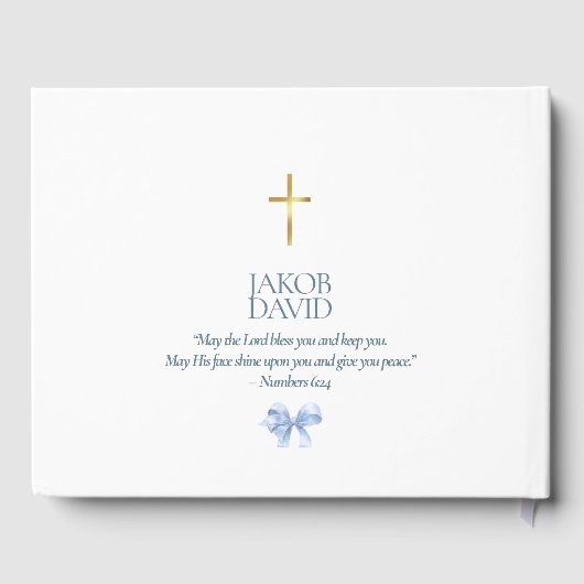 Boy's Modern Blue Bow Doop gastenboek (Achterkant)