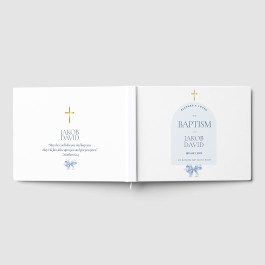 Boy's Modern Blue Bow Doop gastenboek (Volledig)