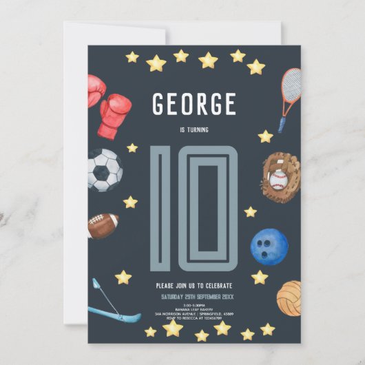 Boys Modern Blue Sports Kids Birthday Party Kaart (Voorkant)