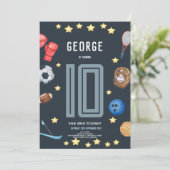 Boys Modern Blue Sports Kids Birthday Party Kaart (Staand voorkant)