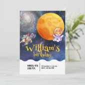Boys Modern Galaxy Astronaut Dog Kinderen van Birt Kaart (Staand voorkant)