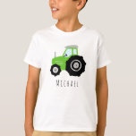 Boys Modern Green Boerderij Tractor and Name T-shirt<br><div class="desc">Dit schattige en moderne ontwerp heeft een groene boerderijen tractor cartoon en kan worden gepersonaliseerd met de naam van uw jongen. Het perfecte transportcadeau voor jonge boeren!</div>