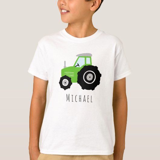 Boys Modern Green Boerderij Tractor and Name T-shirt (Voorkant)