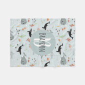 Boys Modern Ocean Whale Pattern Monogram Kinder Fleece Deken (Voorkant (Horizontaal))