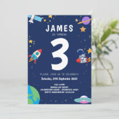 Boys Modern Space Navy Kids Birthday Kaart (Staand voorkant)