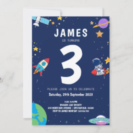 Boys Modern Space Navy Kids Birthday Kaart