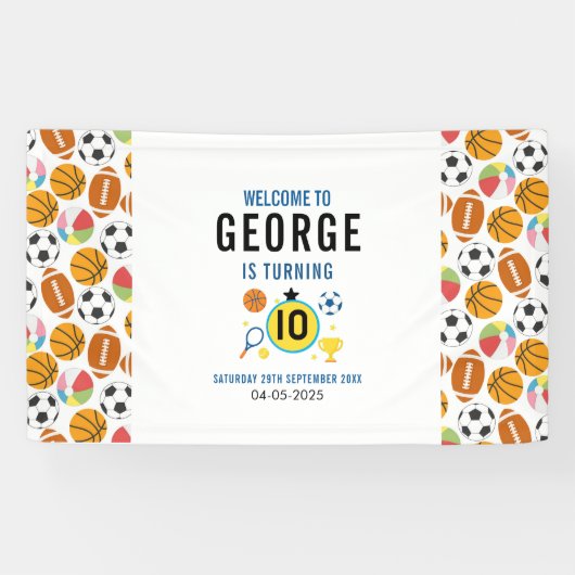 Boys Modern Sports Birthday Party | Game Day Theme Spandoek (Horizontaal)