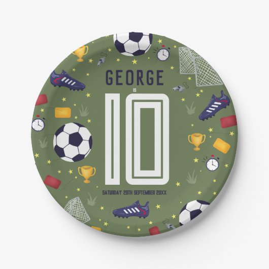 Boys Modern Sports Soccer Kids Birthday Papieren Bordje (Voorkant)