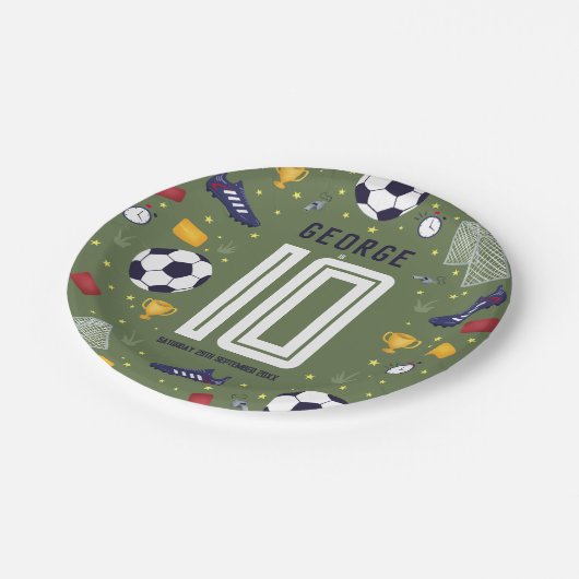 Boys Modern Sports Soccer Kids Birthday Papieren Bordje (Gekanteld)