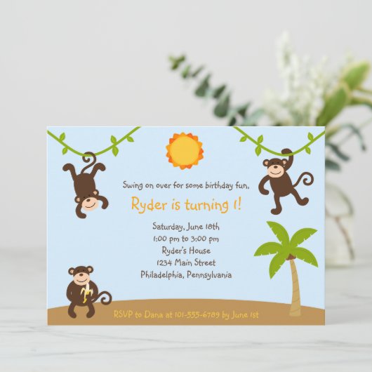 Boys Monkeing rond 7x5 Uitnodiging (Staand voorkant)