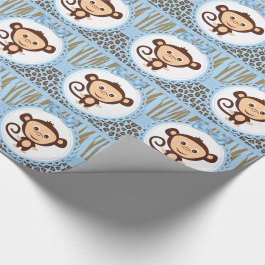 Boys Monkey Baby shower Cadeaupapier (Hoek)