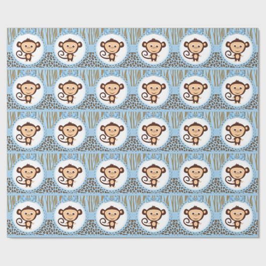 Boys Monkey Baby shower Cadeaupapier (Vlak)