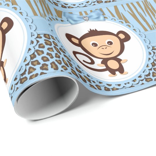 Boys Monkey Baby shower Cadeaupapier (Rol Hoek)