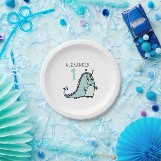 Boys Monster 1e verjaardag Papieren Bordje (Feest)