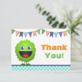Boys Monster Birthday Bash Hartelijk dank (flat) Bedankkaart (Staand voorkant)