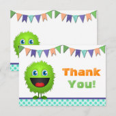 Boys Monster Birthday Bash Hartelijk dank (flat) Bedankkaart (Voorkant / Achterkant)