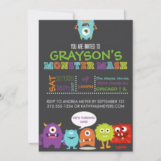 Boys Monster Mash Birthday Party Invitation Kaart (Voorkant)