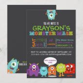 Boys Monster Mash Birthday Party Invitation Kaart (Voorkant / Achterkant)