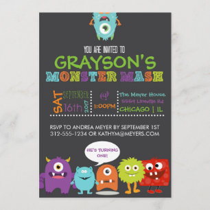 Boys Monster Mash Birthday Party Invitation Kaart