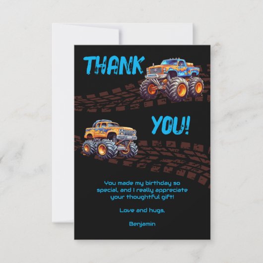 Boy's Monster Truck Bash Thema Bedankkaart (Voorkant)