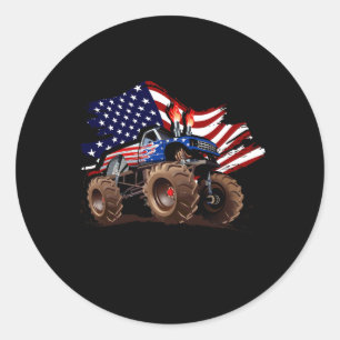 Boys Monster Truck Lover American Flag Racing USA Ronde Sticker