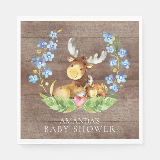 Boys Moose Baby shower papieren servetten (Voorkant)