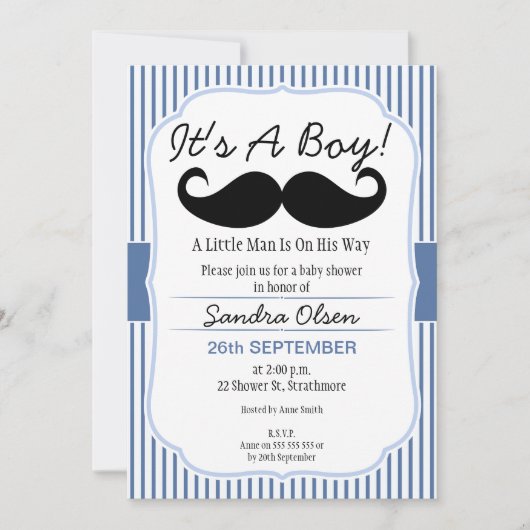 Boys Mustache Baby shower Uitnodiging (Voorkant)
