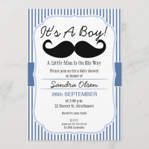 Boys Mustache Baby shower Uitnodiging