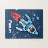 Boys naam en fotoraketruimte kinder puzzel (Horizontaal)