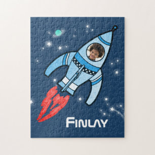 Boys naam en fotoraketruimte kinder puzzel