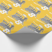 Boys naam leeftijd trein loco gele grijze verjaard cadeaupapier (Hoek)