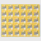 Boys naam leeftijd trein loco gele grijze verjaard cadeaupapier (Vlak)