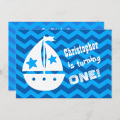 Boys Nautical 1st Birthday met Sailboot A01 Kaart (Voorkant / Achterkant)