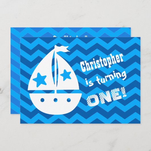 Boys Nautical 1st Birthday met Sailboot A01 Kaart (Voorkant / Achterkant)