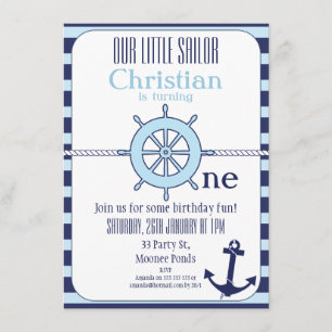 Boys Nautical 1st Birthday party Uitnodiging