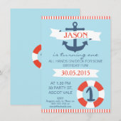 Boys Nautical 1st Birthday Uitnodiging (Voorkant / Achterkant)