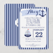 Boys Nautical 1st Birthday Uitnodiging (Voorkant / Achterkant)