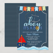 Boys Nautical Anchor Boat Baby shower Kaart (Voorkant / Achterkant)