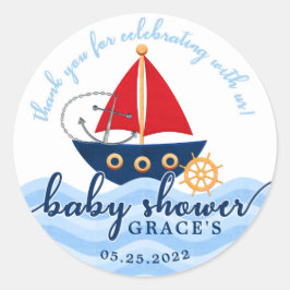 Boys Nautical Boat Baby shower Dank je Sticker