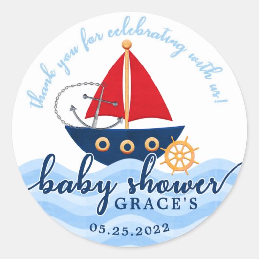 Boys Nautical Boat Baby shower Dank je Sticker (Voorkant)