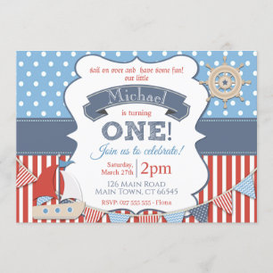 Boys Nautical Sailor Ship 1st Birthday Kaart