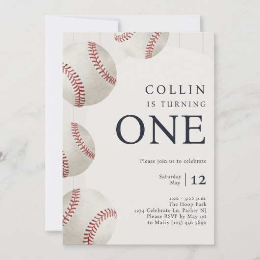 Boy's Navy Blue Baseball 1st Birthday Party Kaart (Voorkant)