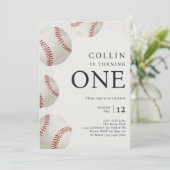 Boy's Navy Blue Baseball 1st Birthday Party Kaart (Staand voorkant)